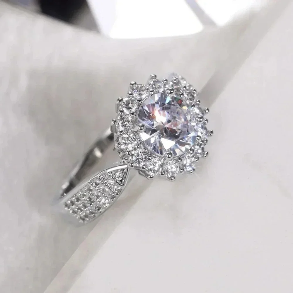 💥925 SILVER MOISSANITE SUN FLOWER WEDDING/ENGAGEMENT RING WOMEN, K754 - Picture 5 of 8